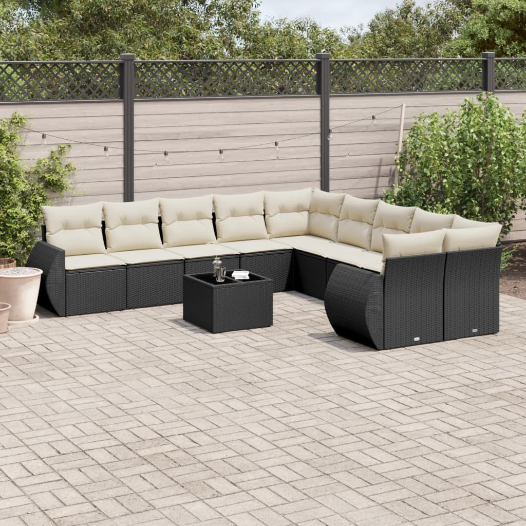 vidaXL 10-delige Loungeset met kussens poly rattan zwart