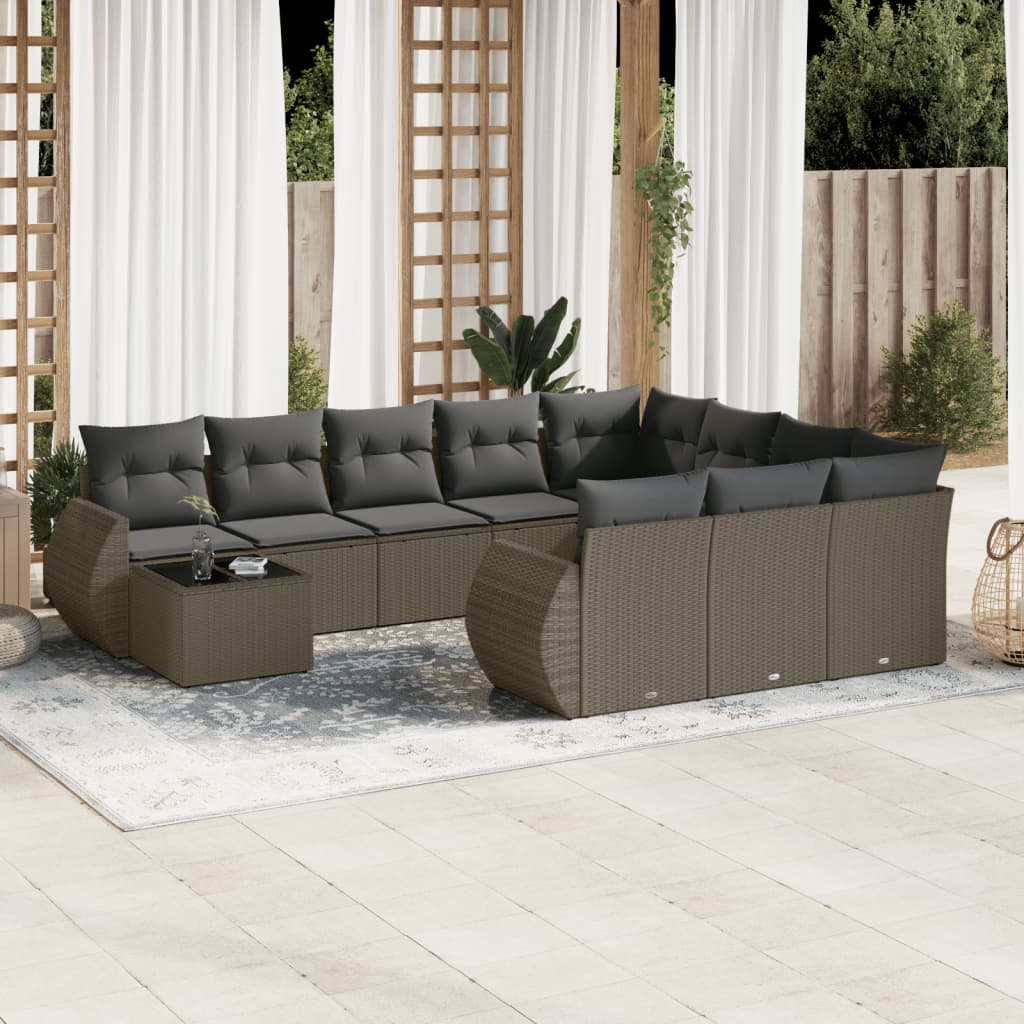 vidaXL 11-Piece Lounge Set with Cushions Poly Rattan Black
