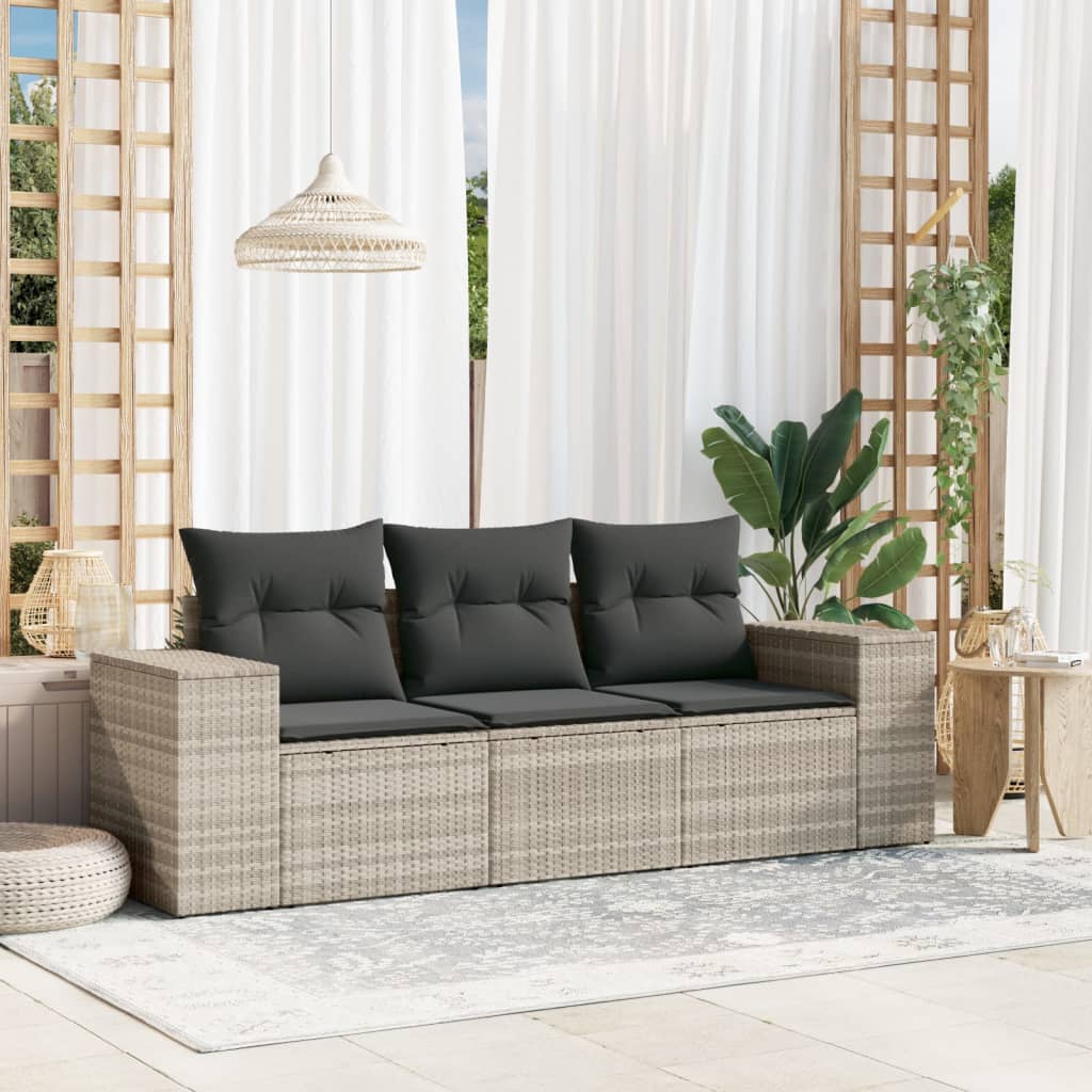 vidaXL 3-delige Loungeset met kussens poly rattan zwart