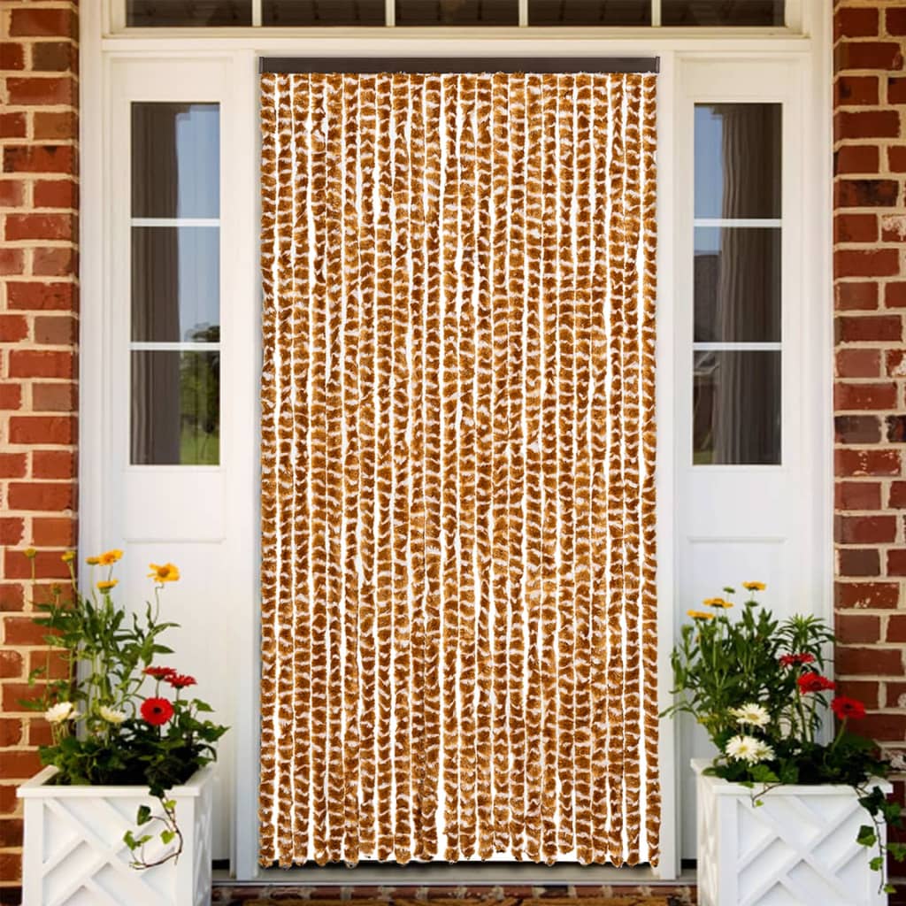 vidaXL Vliegengordijn 90x220 cm chenille beige en lichtbruin