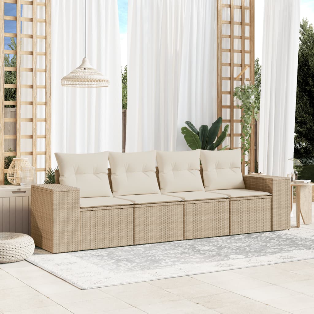 vidaXL 4-delige Loungeset met kussens poly rattan zwart