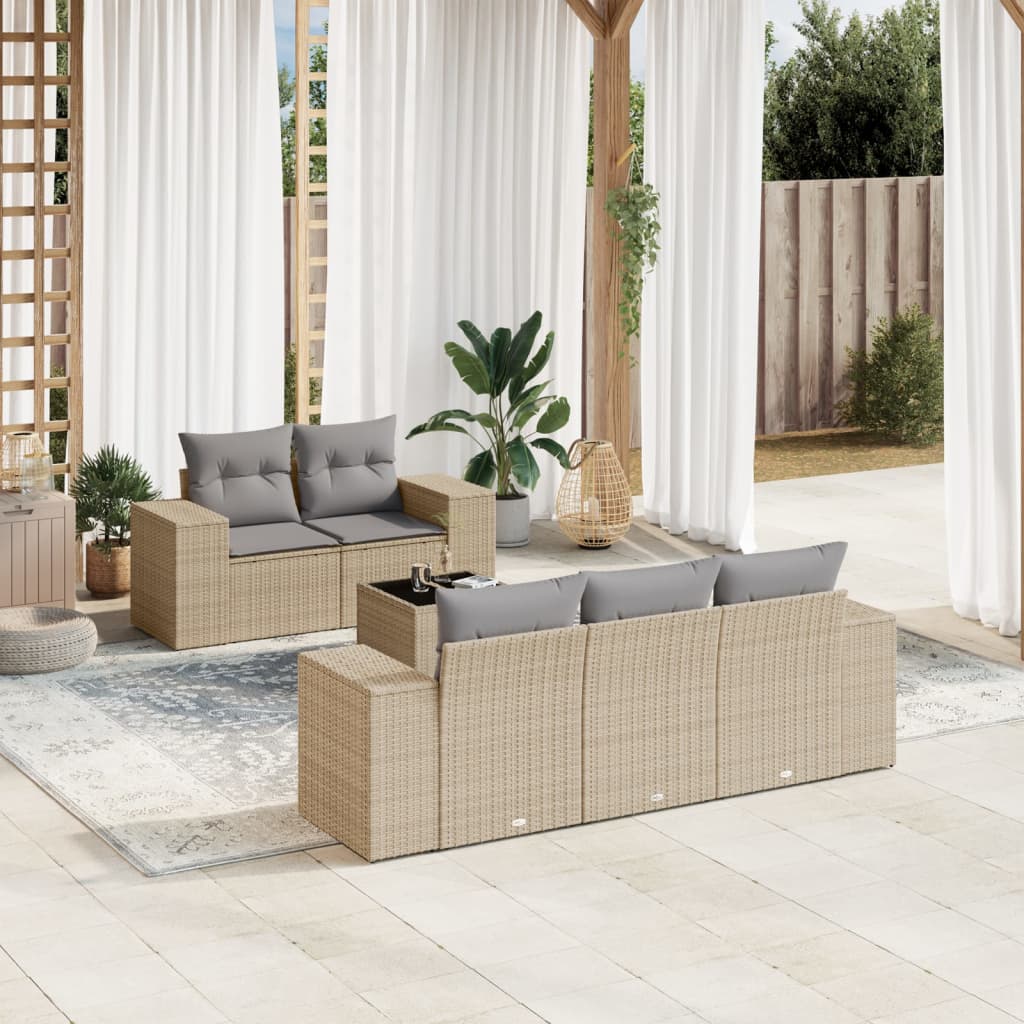 vidaXL 6-delige Loungeset met kussens poly rattan zwart
