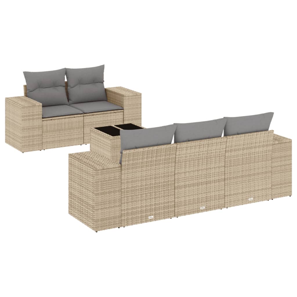 vidaXL 6-delige Loungeset met kussens poly rattan zwart