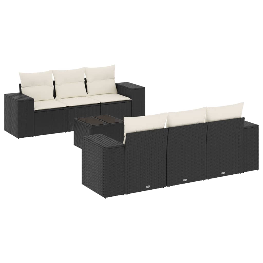 vidaXL 7-delige Loungeset met kussens poly rattan zwart