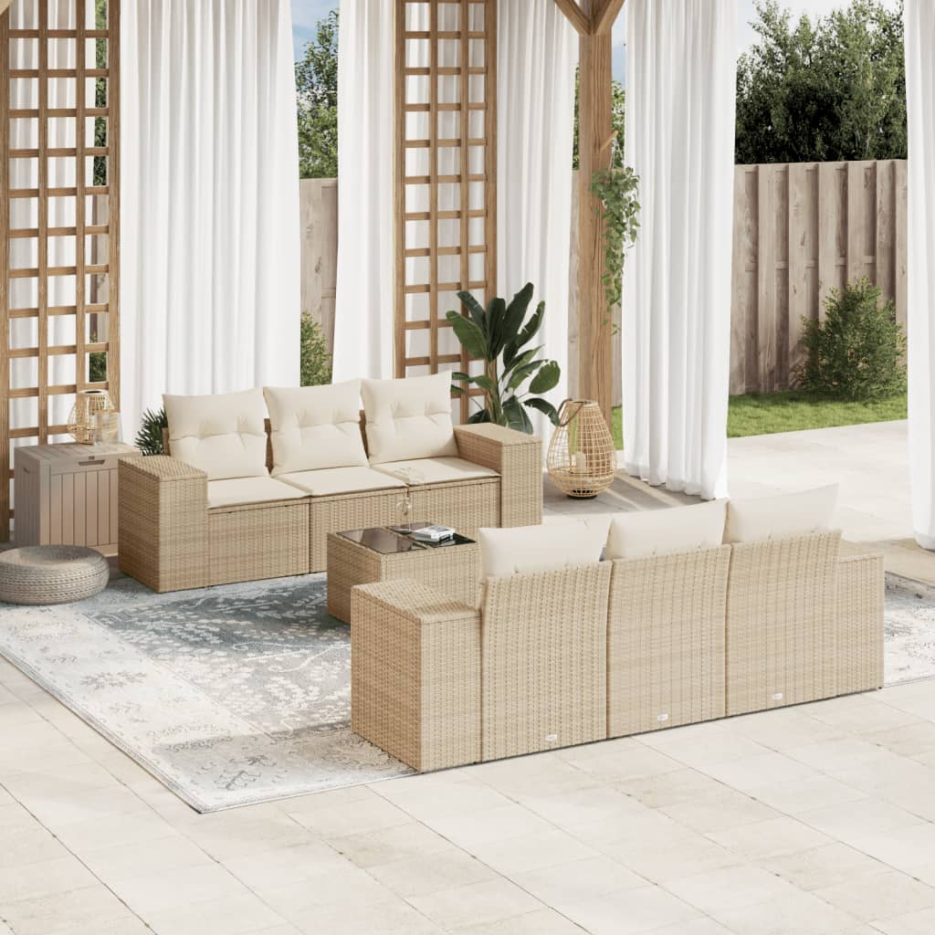 vidaXL 7-delige Loungeset met kussens poly rattan zwart