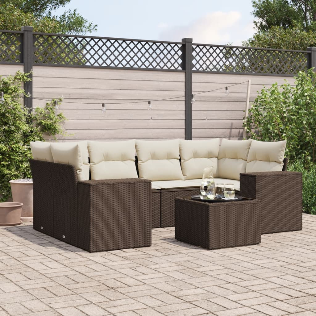 vidaXL 7-delige Loungeset met kussens poly rattan zwart