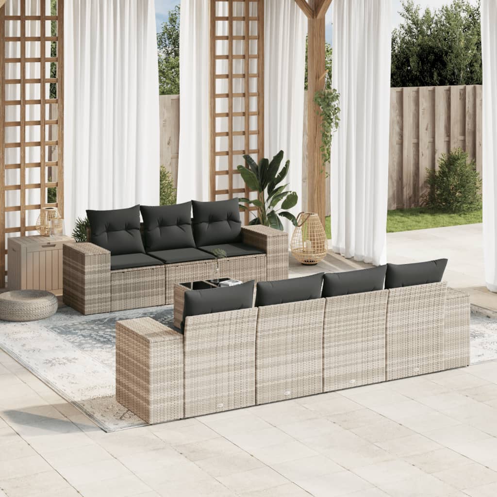 vidaXL 8-delige Loungeset met kussens poly rattan zwart