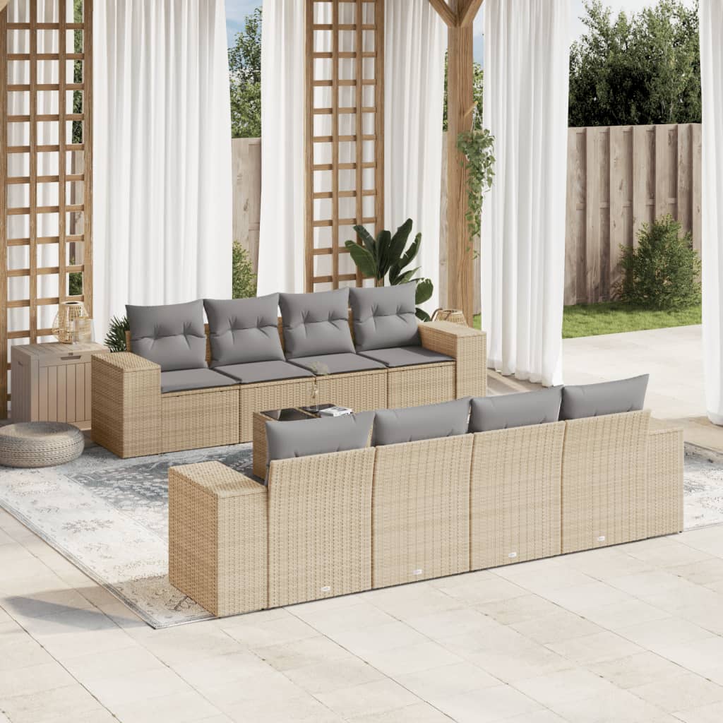 vidaXL 9-delige Loungeset met kussens poly rattan zwart