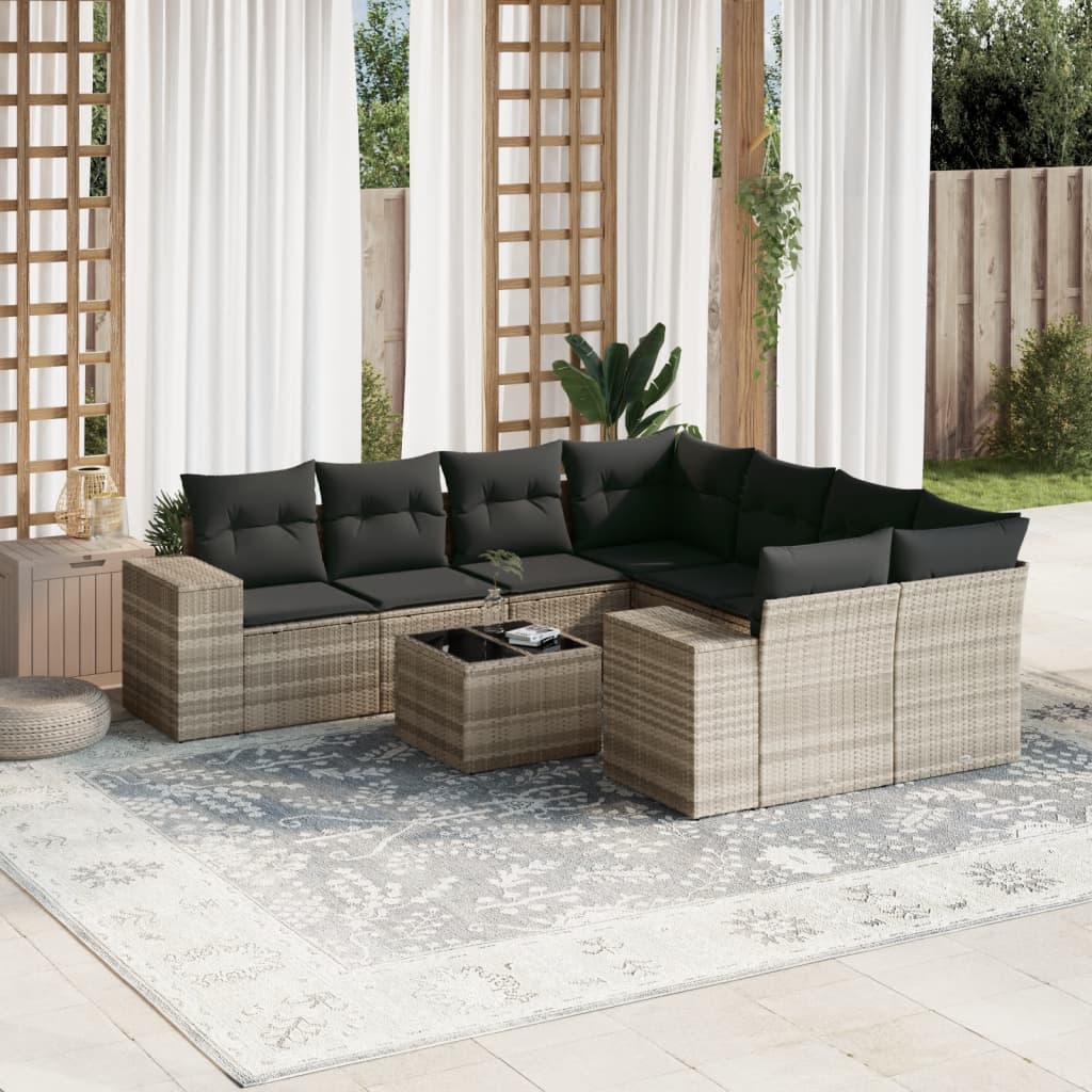 vidaXL 9-delige Loungeset met kussens poly rattan zwart