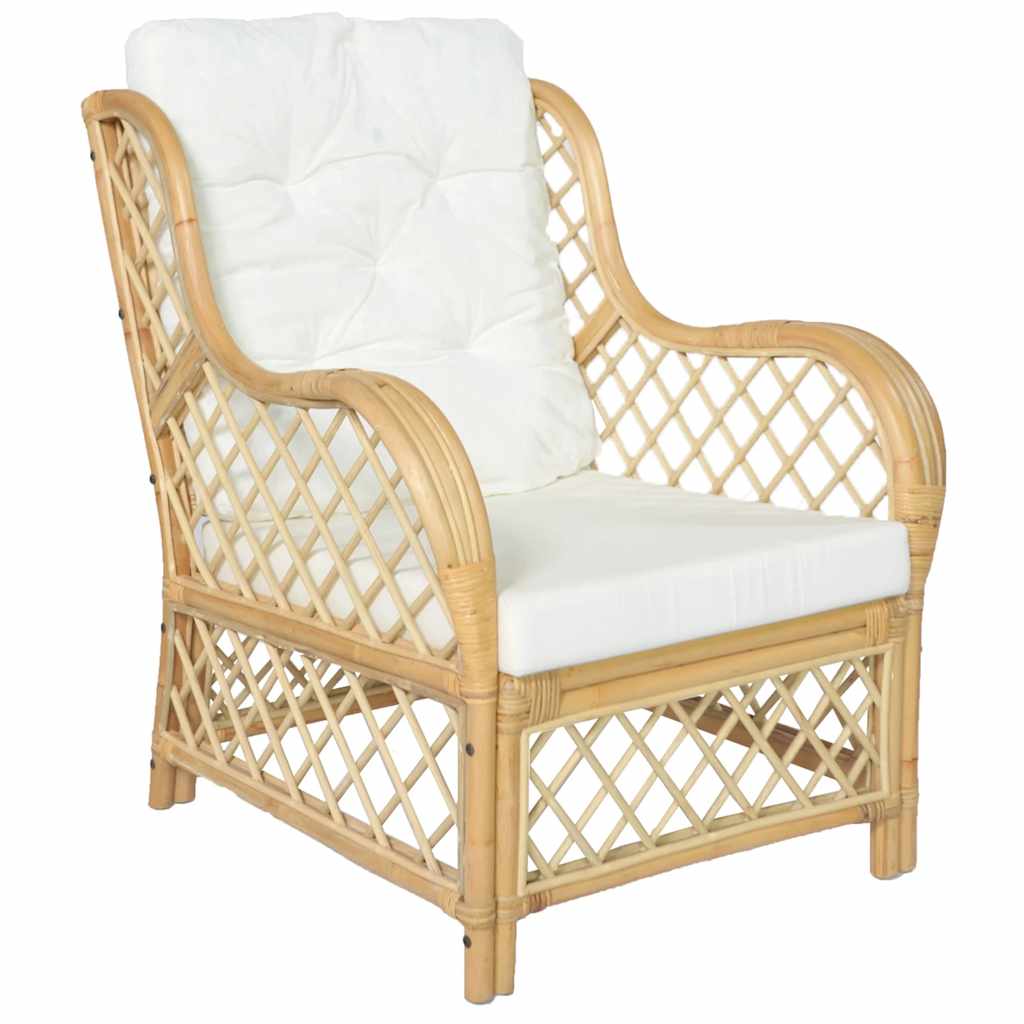 vidaXL Chair with Cushion Natural Rattan and Linen