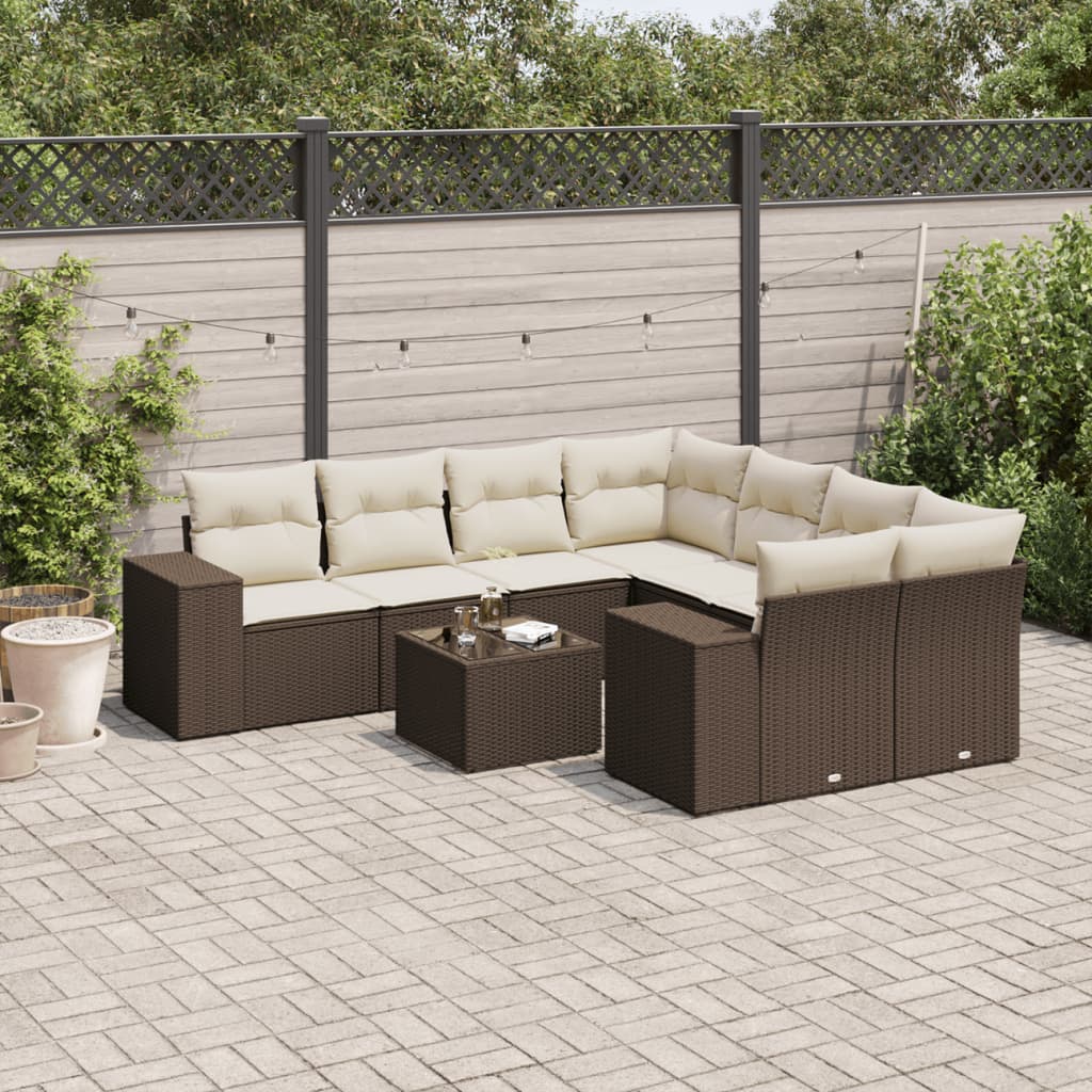 vidaXL 9-delige Loungeset met kussens poly rattan zwart