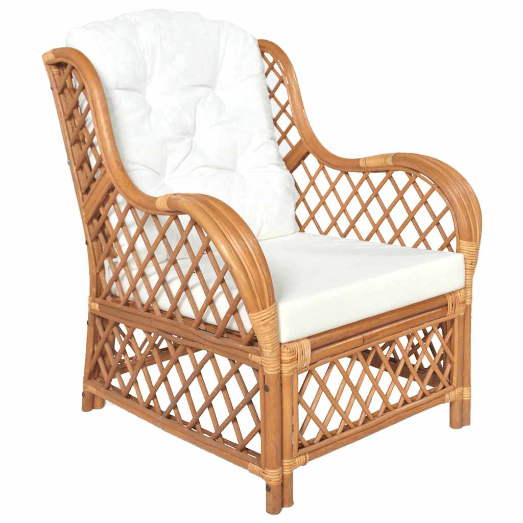 vidaXL Chair with Cushion Natural Rattan and Linen