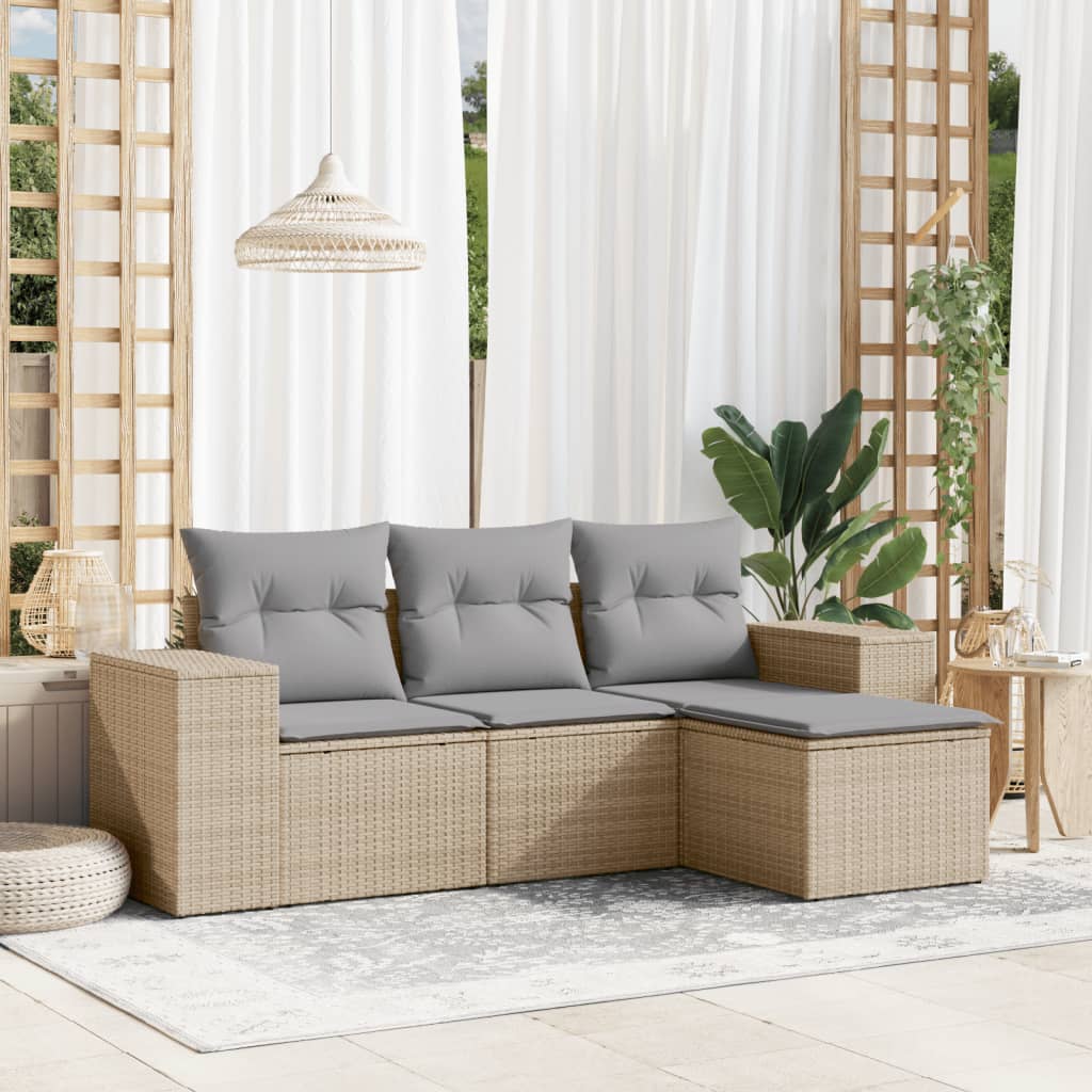vidaXL 4-Piece Lounge Set with Cushions Poly Rattan Black