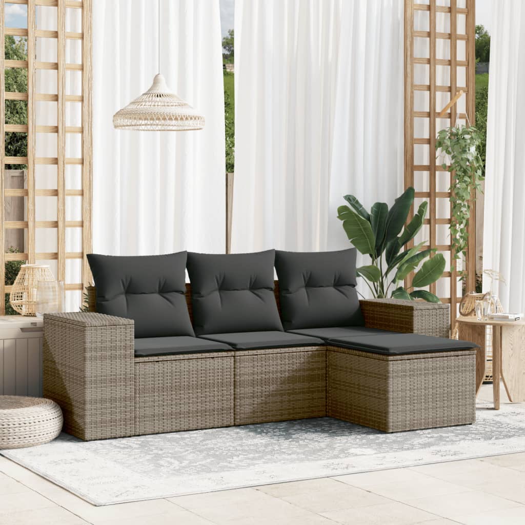 vidaXL 4-Piece Lounge Set with Cushions Poly Rattan Black