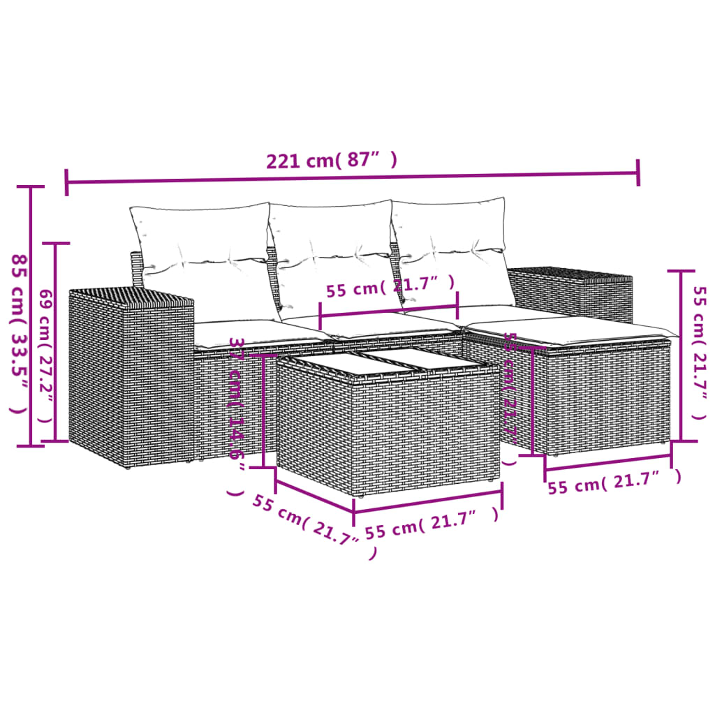 vidaXL 4-Piece Lounge Set with Cushions Poly Rattan Black
