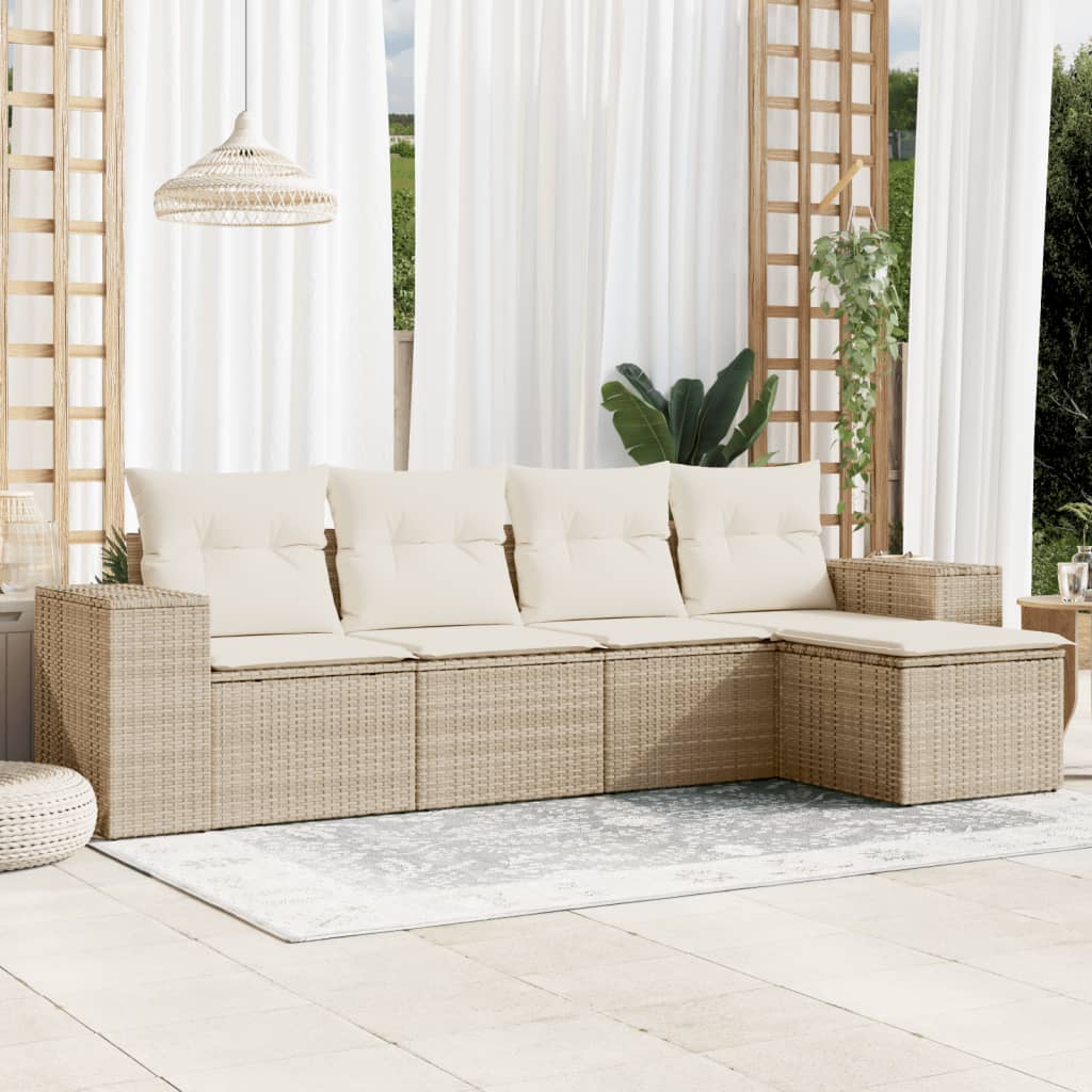 vidaXL 5-delige Loungeset met kussens poly rattan zwart