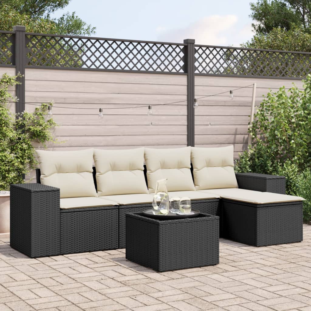 vidaXL 5-delige Loungeset met kussens poly rattan zwart