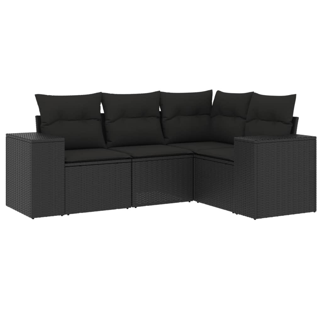 vidaXL 4-Piece Poly Rattan Lounge Set with Cushions Black