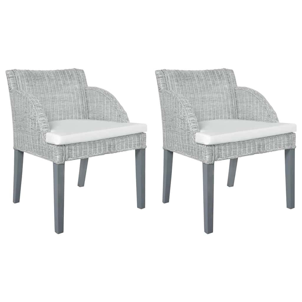 vidaXL Dining Chair with Cushion Natural Rattan Grey