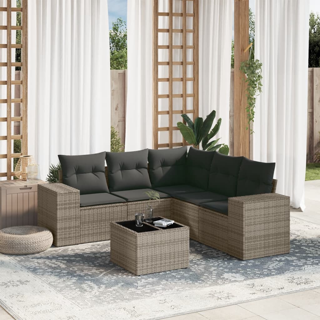 vidaXL 5-delige Loungeset met kussens poly rattan zwart