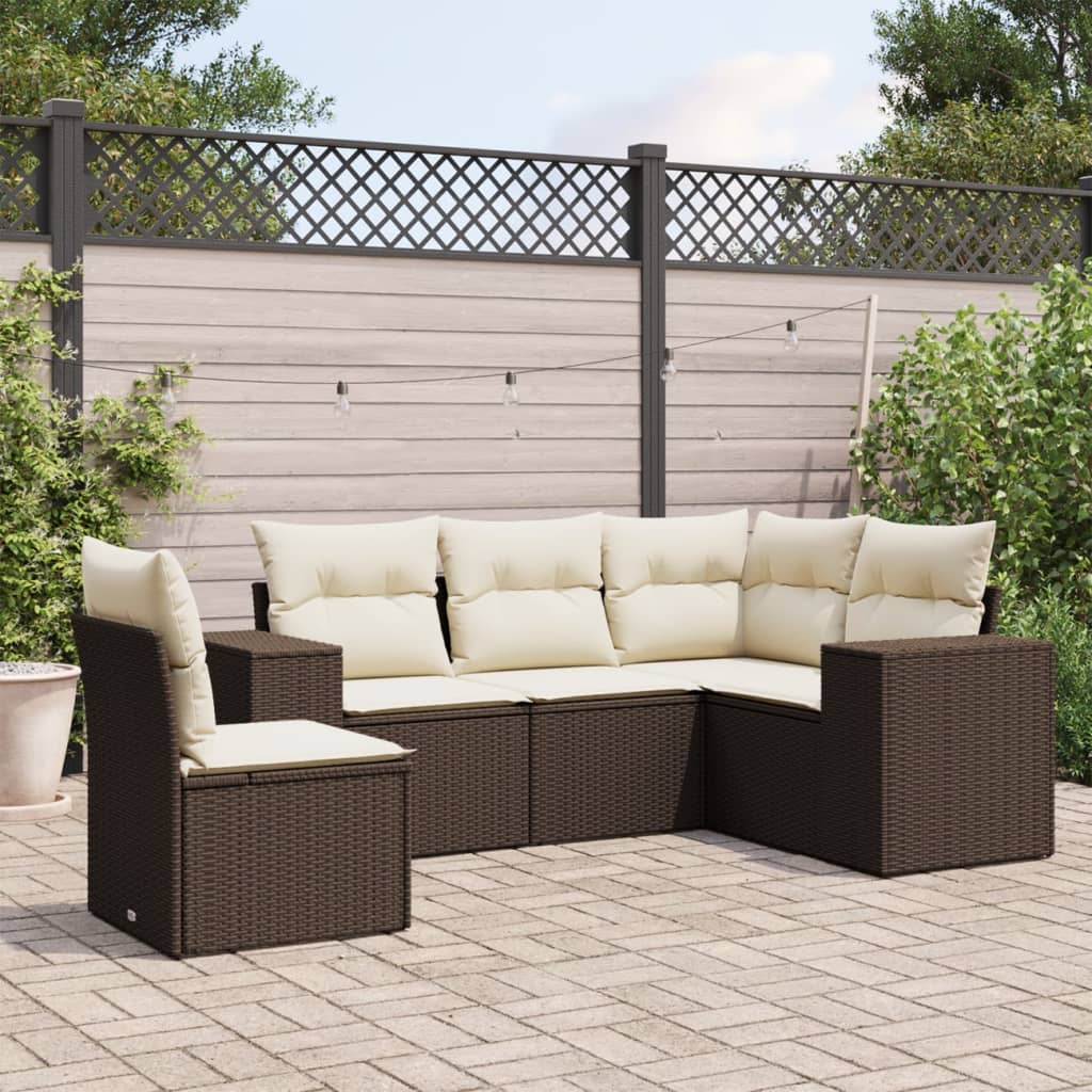 vidaXL 5-delige Loungeset met kussens poly rattan zwart