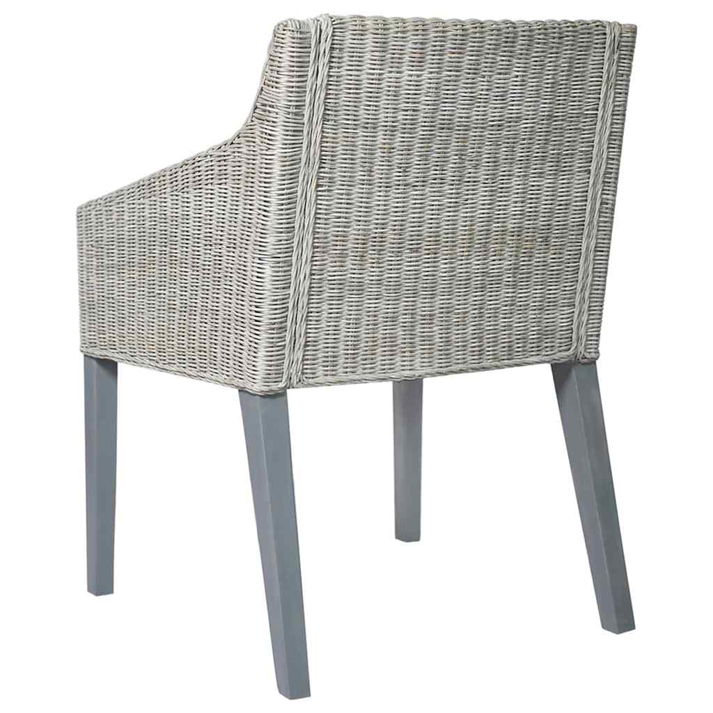 vidaXL Dining Chair with Cushion Natural Rattan Grey