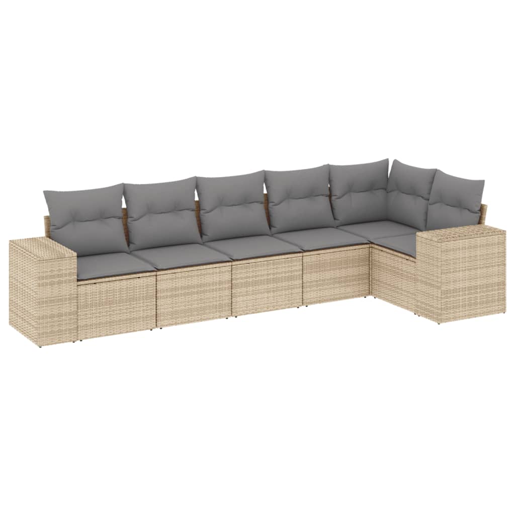 vidaXL 6-delige Loungeset met kussens poly rattan zwart
