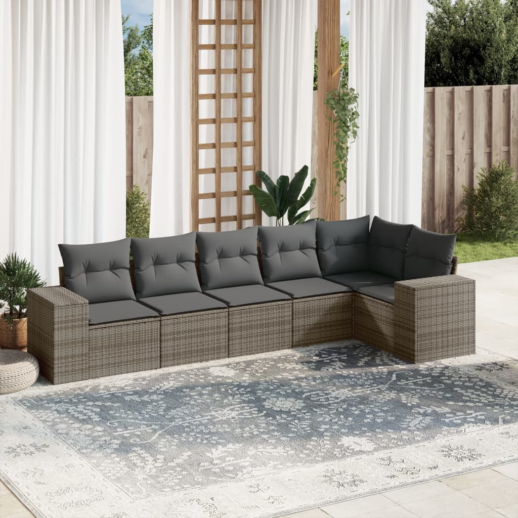 vidaXL 6-delige Loungeset met kussens poly rattan zwart