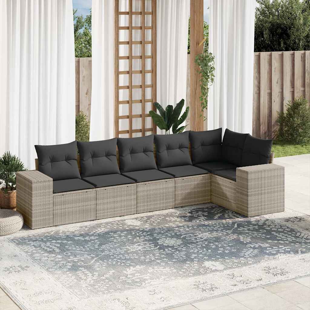 vidaXL 6-delige Loungeset met kussens poly rattan zwart