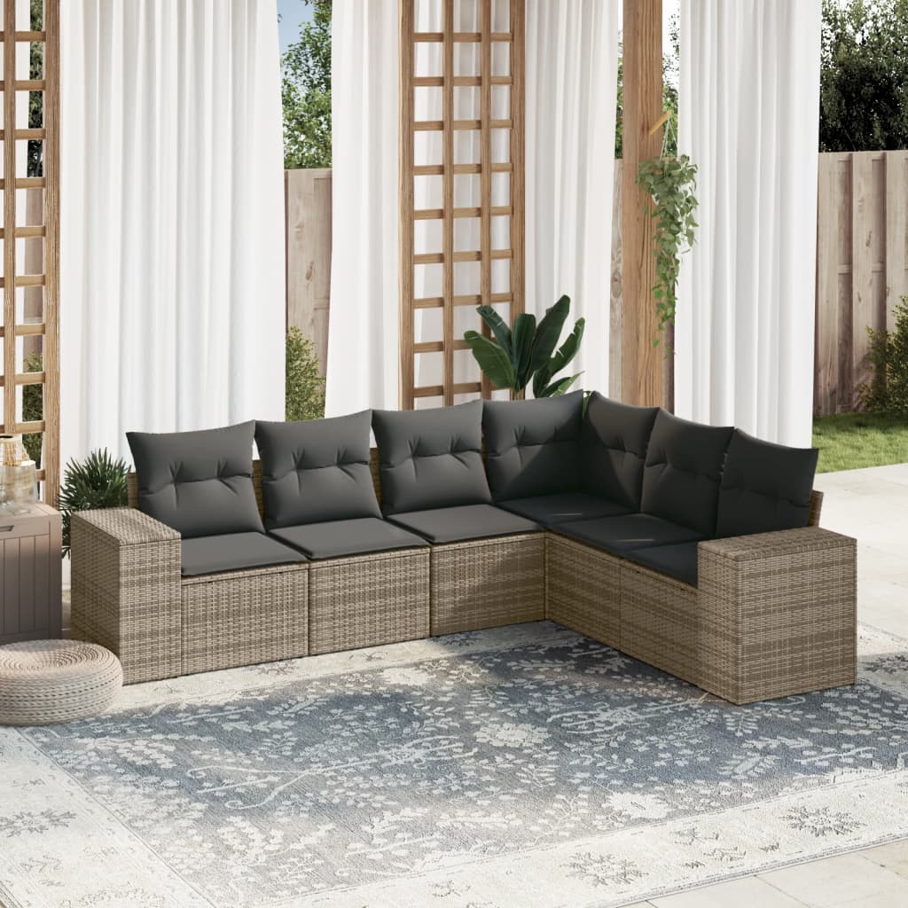 vidaXL 6-delige Loungeset met kussens poly rattan zwart