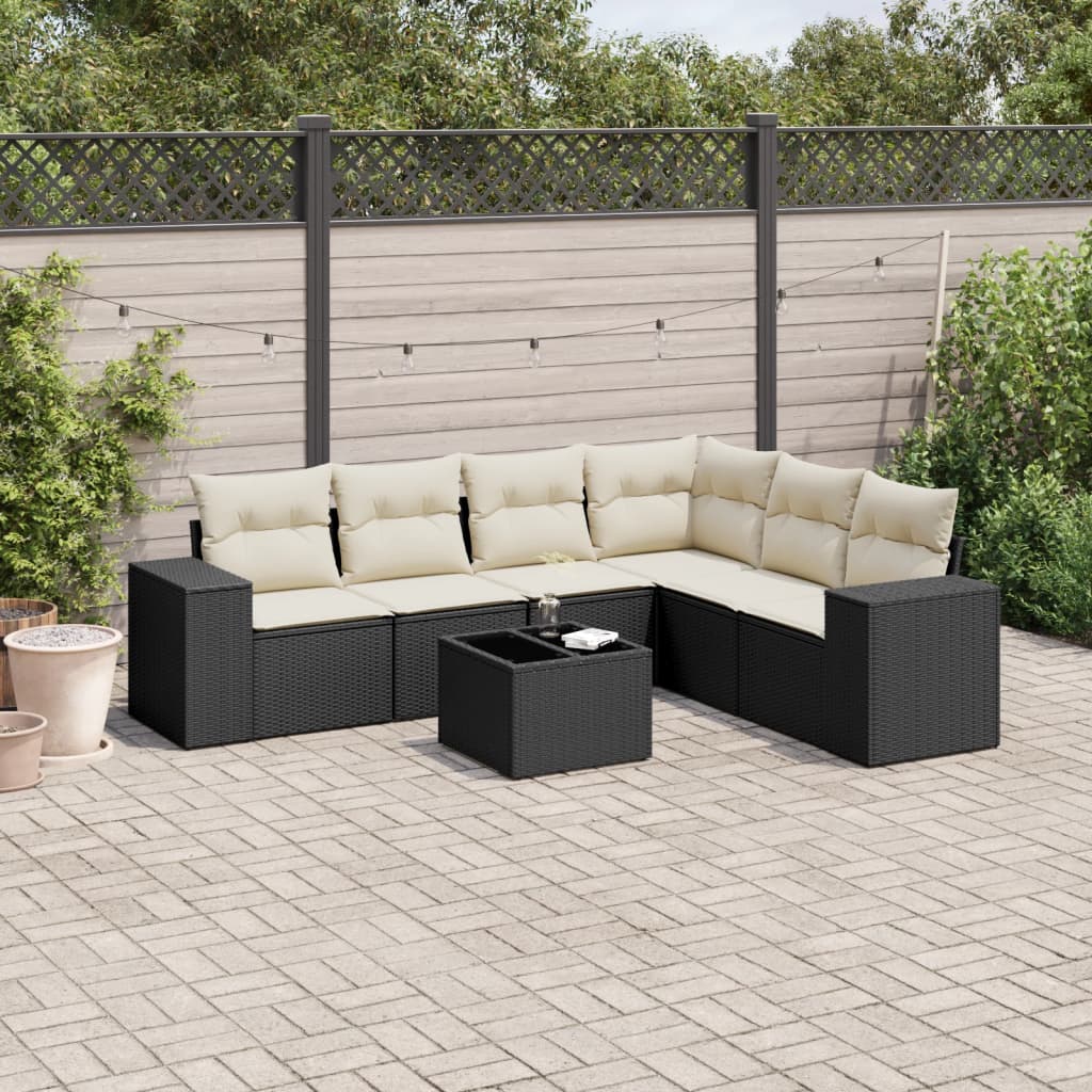 vidaXL 6-delige Loungeset met kussens poly rattan zwart