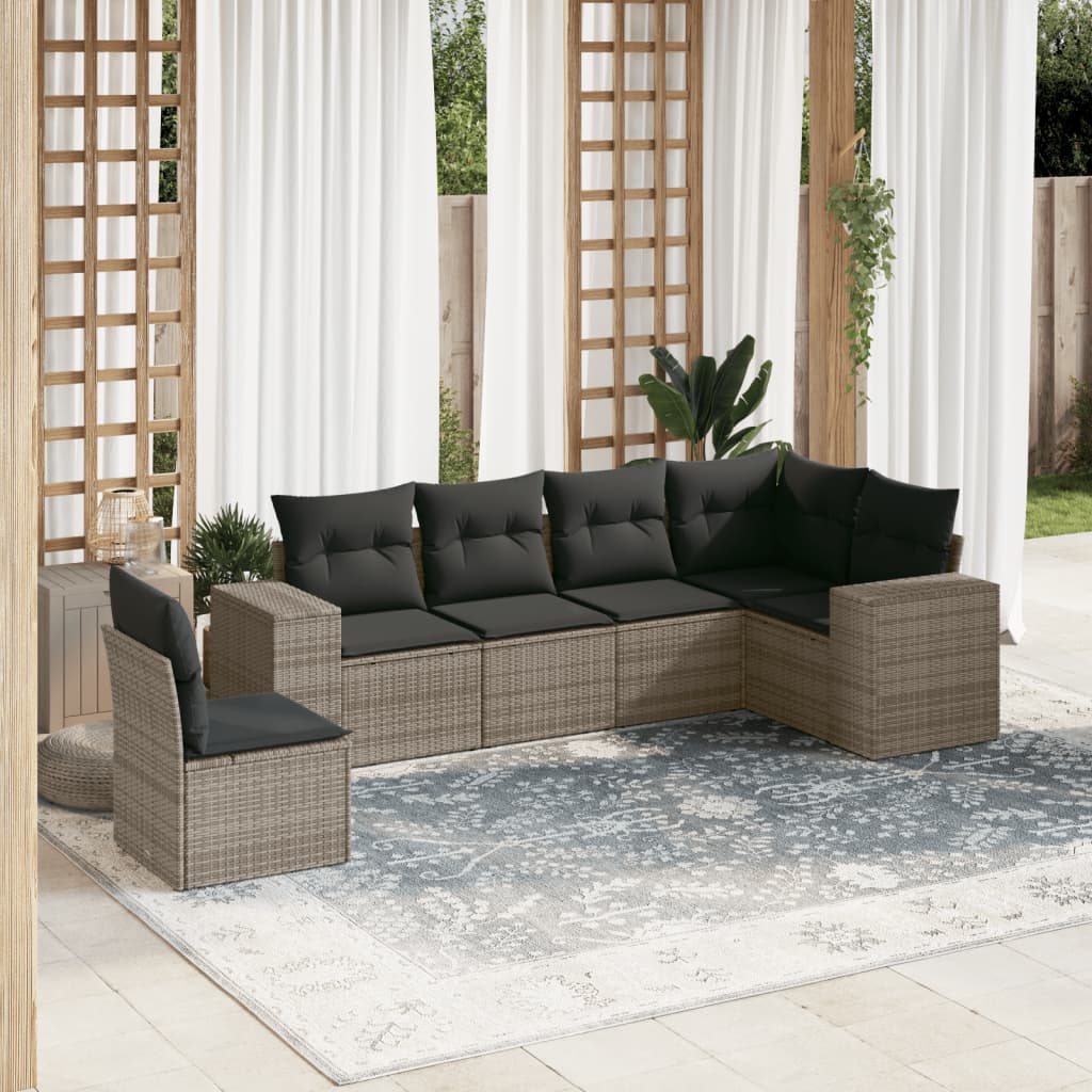 vidaXL 6-piece Lounge Set with Cushions Poly Rattan Black