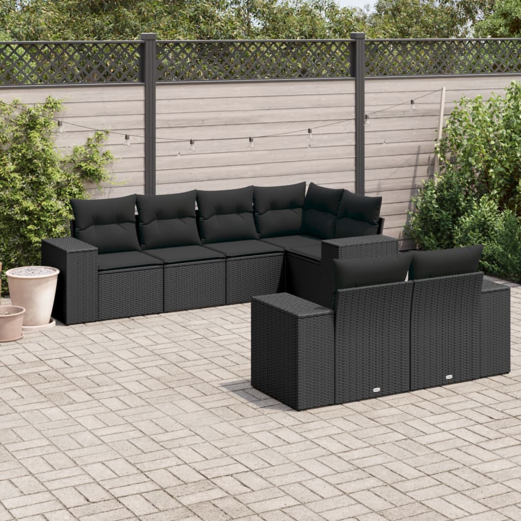 vidaXL 7-delige Loungeset met kussens poly rattan zwart