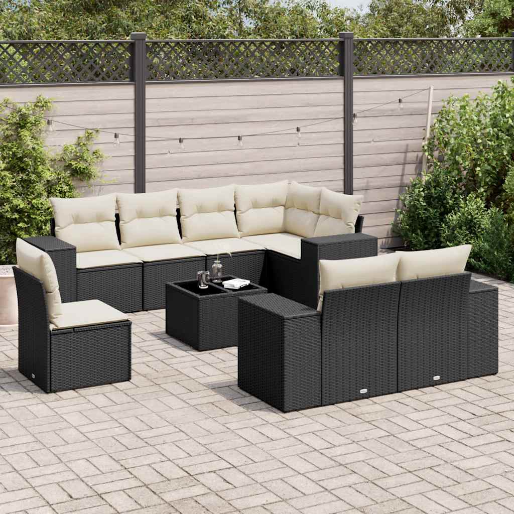 vidaXL 8-Piece Poly Rattan Lounge Set with Cushions Black