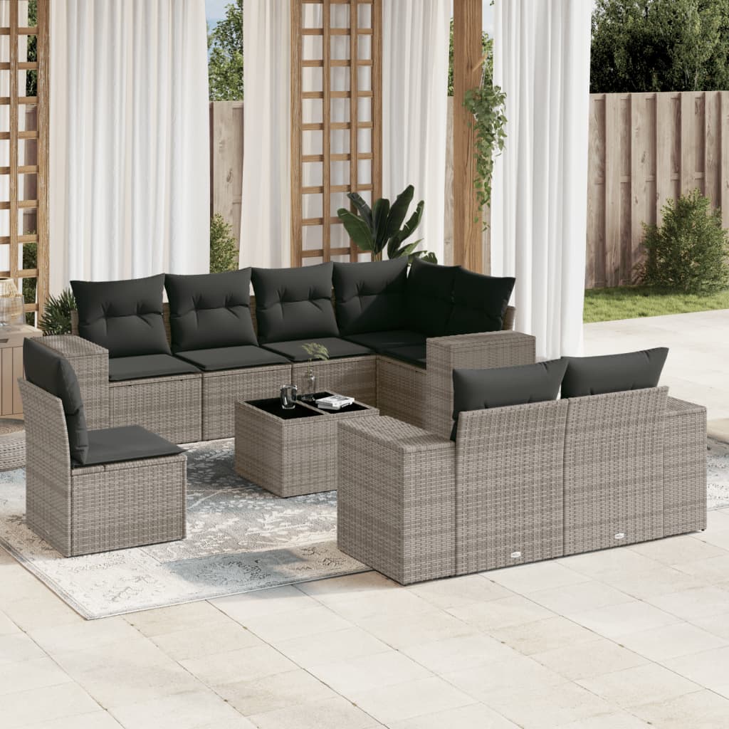 vidaXL 8-Piece Poly Rattan Lounge Set with Cushions Black
