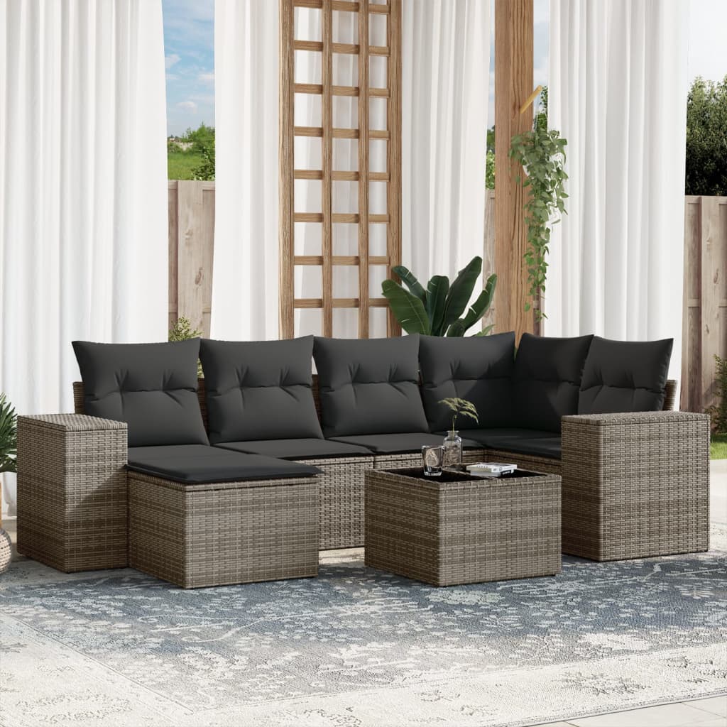 vidaXL 6-Piece Lounge Set with Cushions Poly Rattan Black