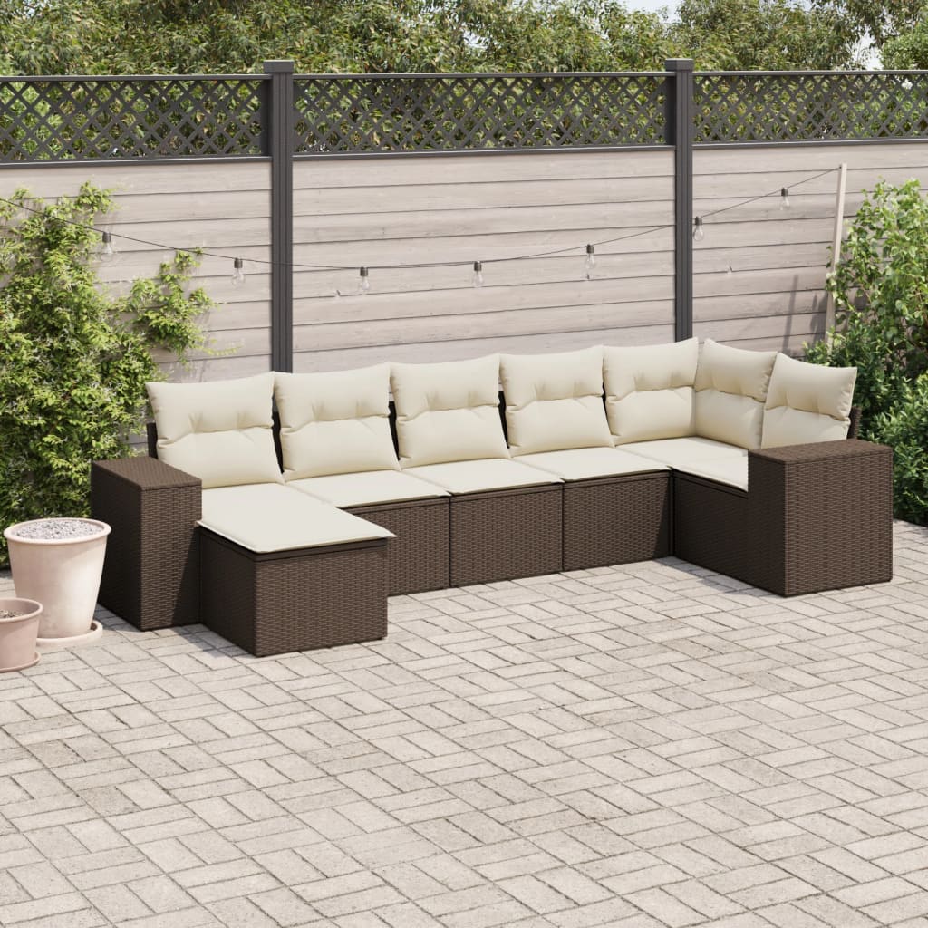 vidaXL 7-delige Loungeset met kussens poly rattan zwart