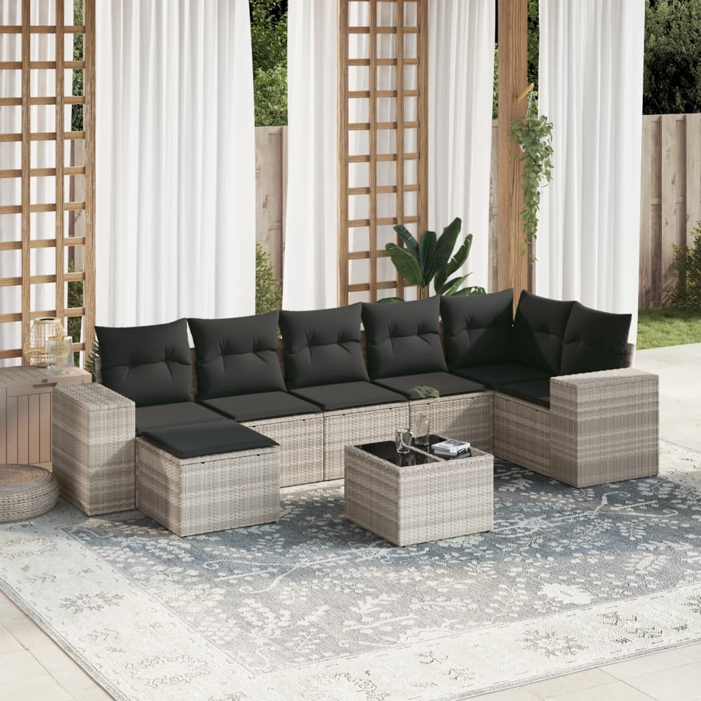 vidaXL 7-delige Loungeset met kussens poly rattan zwart