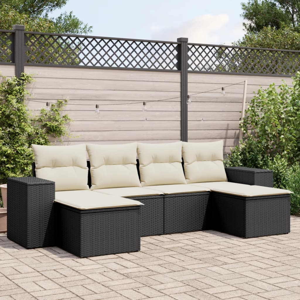 vidaXL 6-piece Lounge Set with Cushions Poly Rattan Black