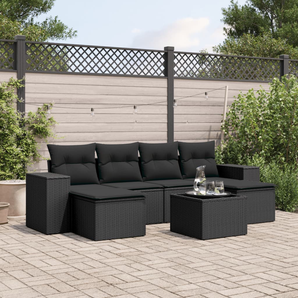 vidaXL 6-piece Lounge Set with Cushions Poly Rattan Black
