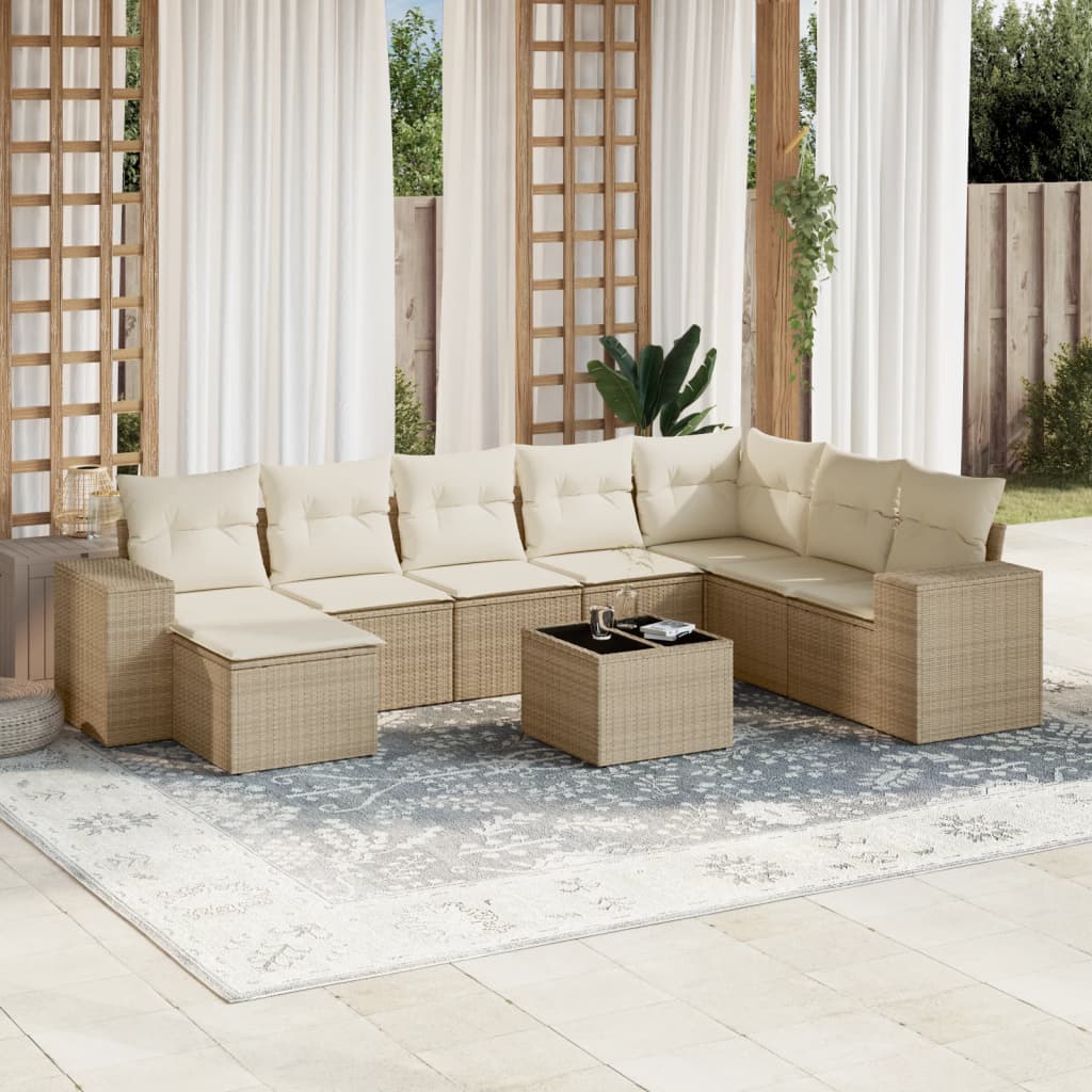 vidaXL 8-delige Loungeset met kussens poly rattan zwart