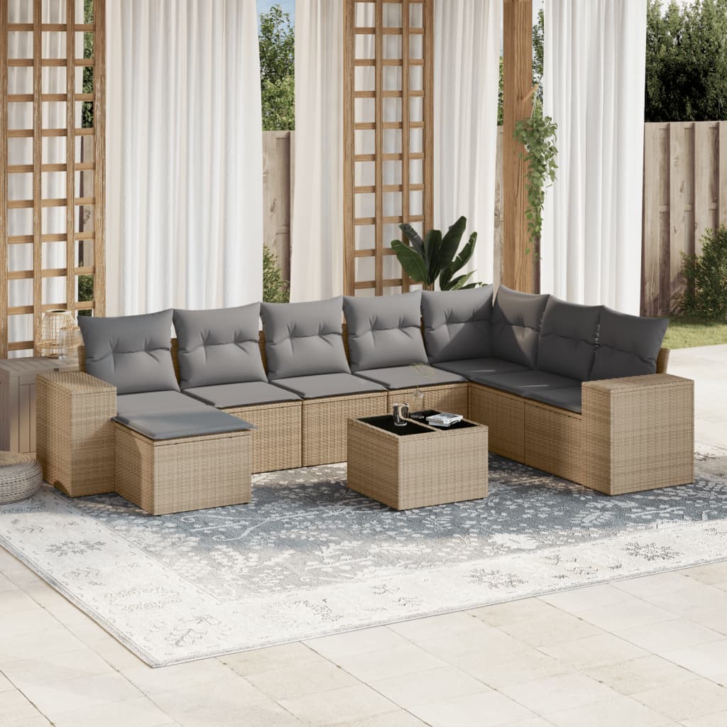 vidaXL 8-delige Loungeset met kussens poly rattan zwart