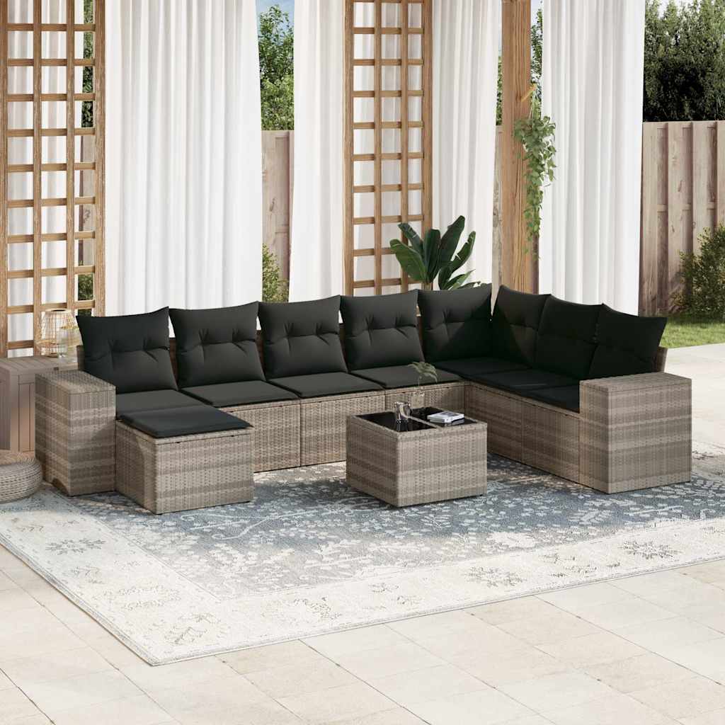 vidaXL 8-delige Loungeset met kussens poly rattan zwart