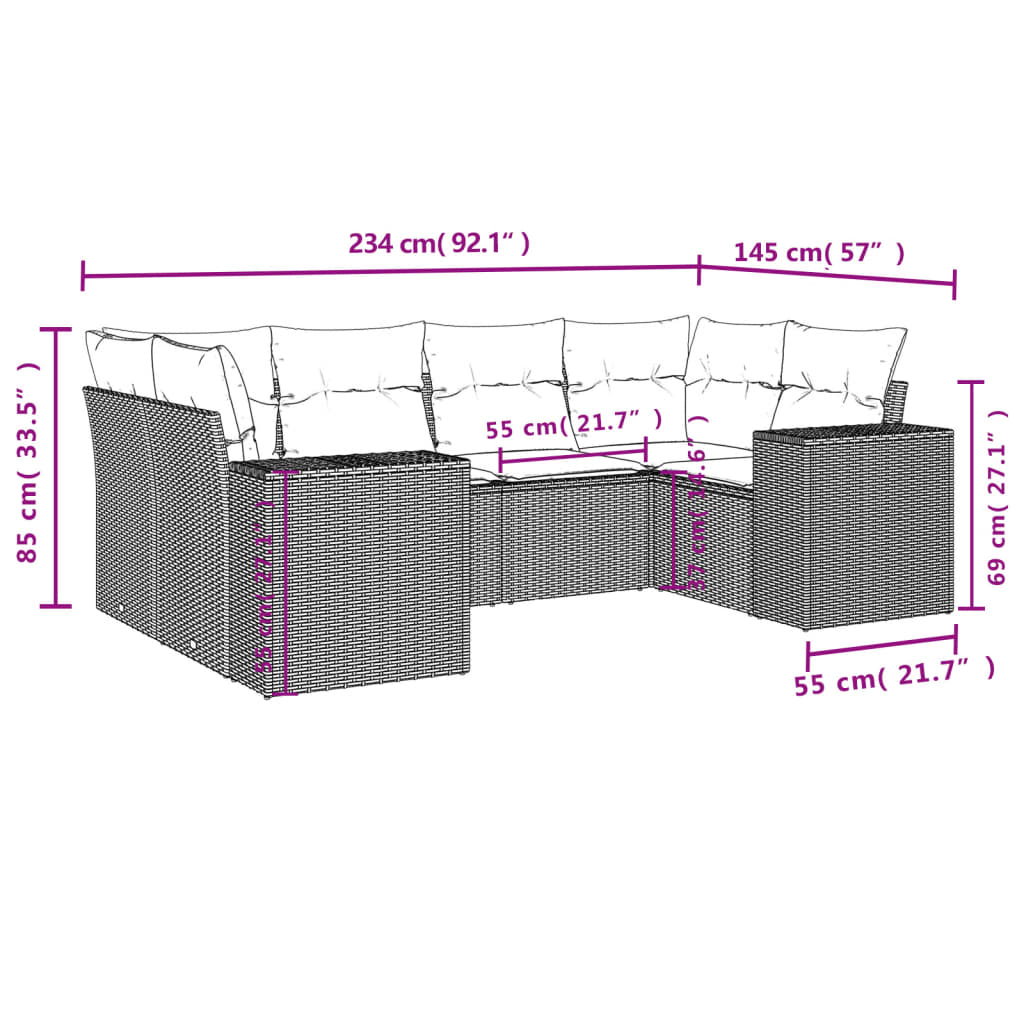 vidaXL 6-delige Loungeset met kussens poly rattan zwart