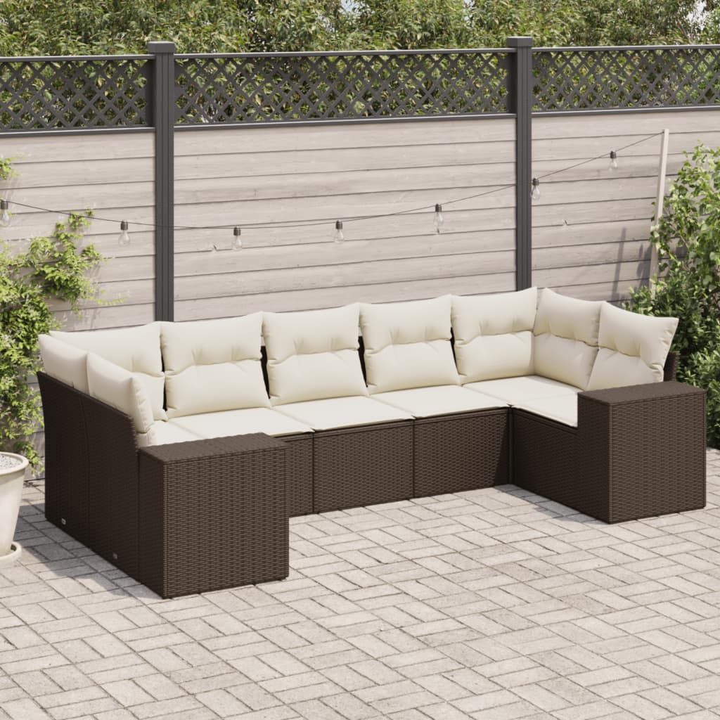 vidaXL 7-delige Loungeset met kussens poly rattan zwart