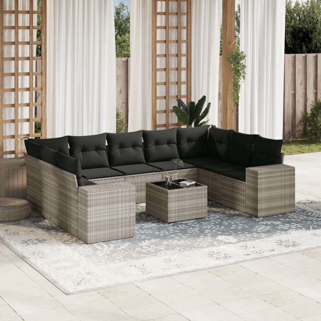 vidaXL 9-delige Loungeset met kussens poly rattan zwart