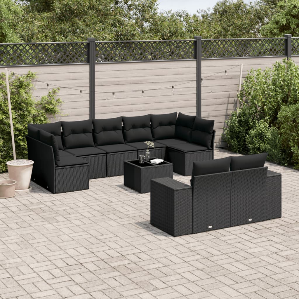 vidaXL 9-delige Loungeset met kussens poly rattan zwart