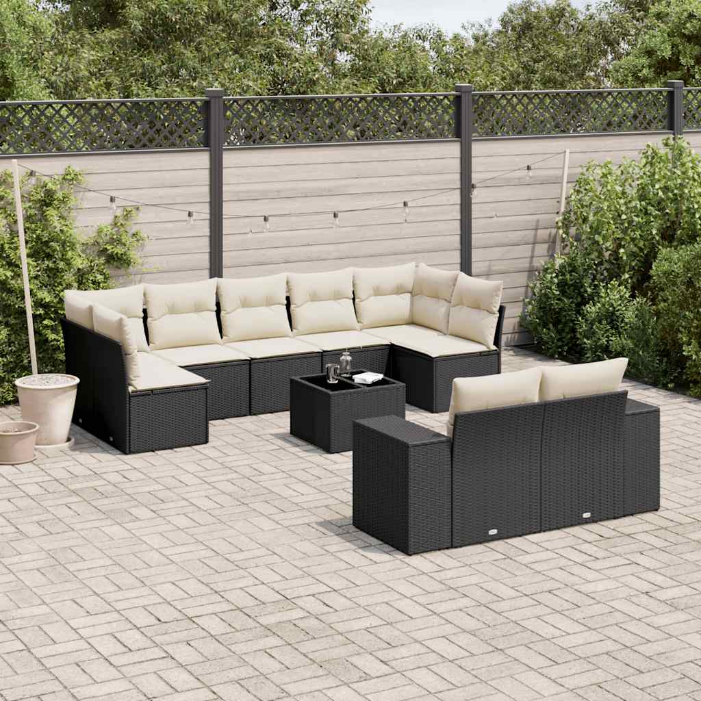 vidaXL 9-delige Loungeset met kussens poly rattan zwart