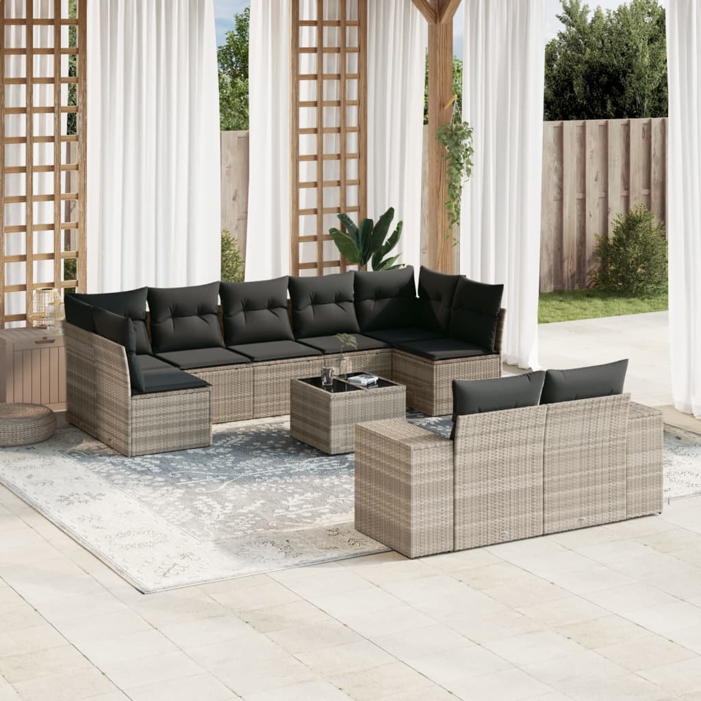 vidaXL 9-delige Loungeset met kussens poly rattan zwart