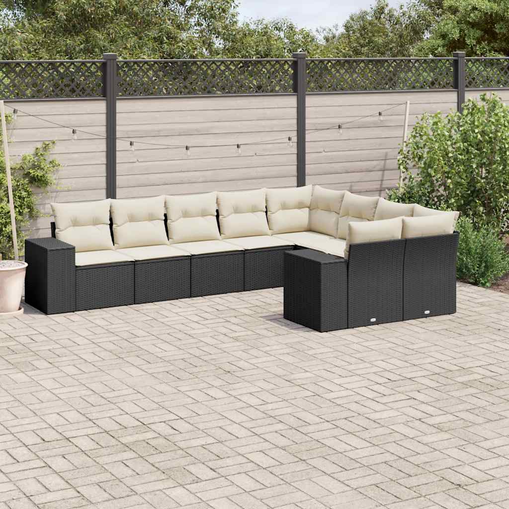 vidaXL 9-delige Loungeset met kussens poly rattan zwart